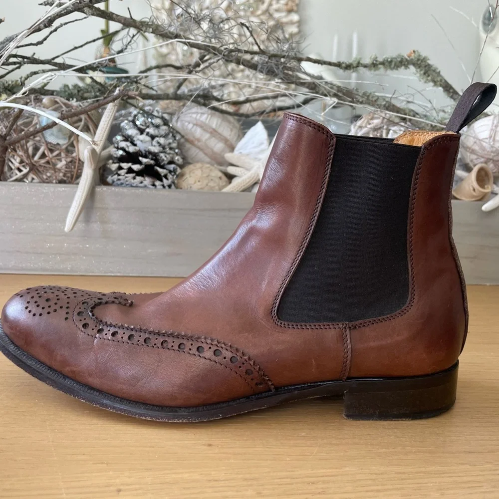 OTISOPSE BROWN LEATHER ANKLE BOOTS SIZE EU 43 US 10 ITALY